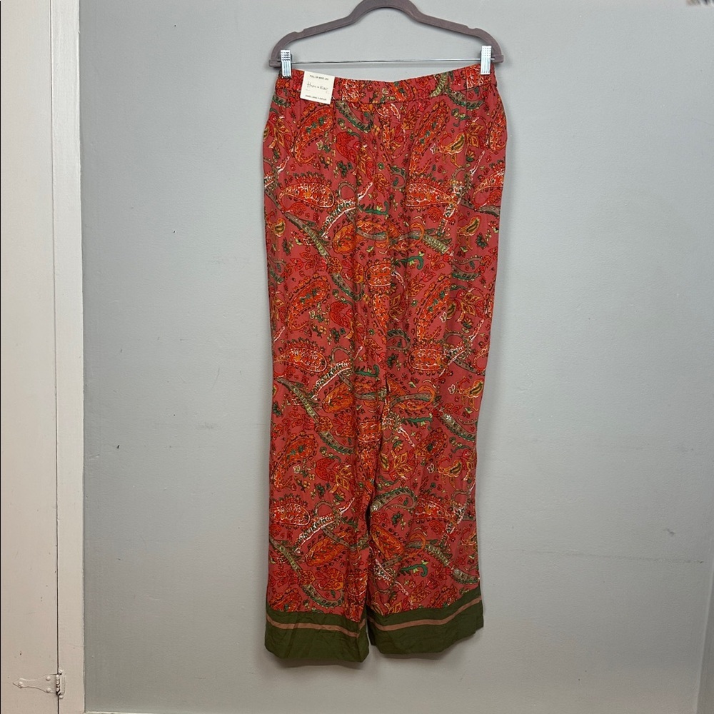 NWT Haver + Blair Wide Leg Orange Paisley Waist Tie Pull On Pants Sz XL - Picture 6 of 13